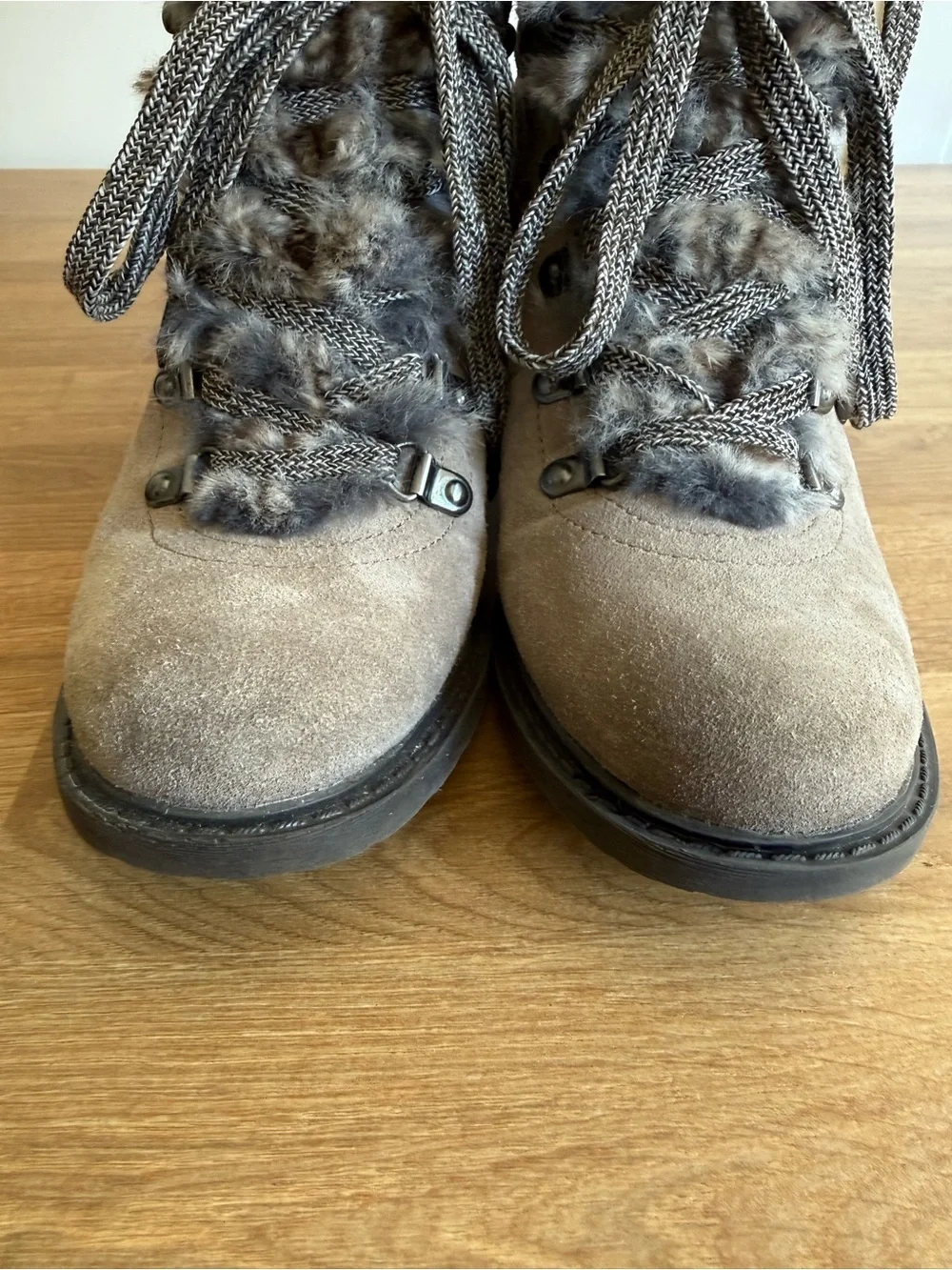 Sam Edelman Darrah Suede Lace Up Faux FurWinter Combat Boots Putty Gray wmn 7